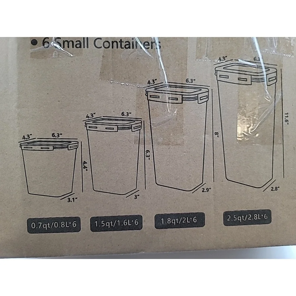 4 Air Tight Clear Plastic Food Storage Containers & Labels .7-2.5qt